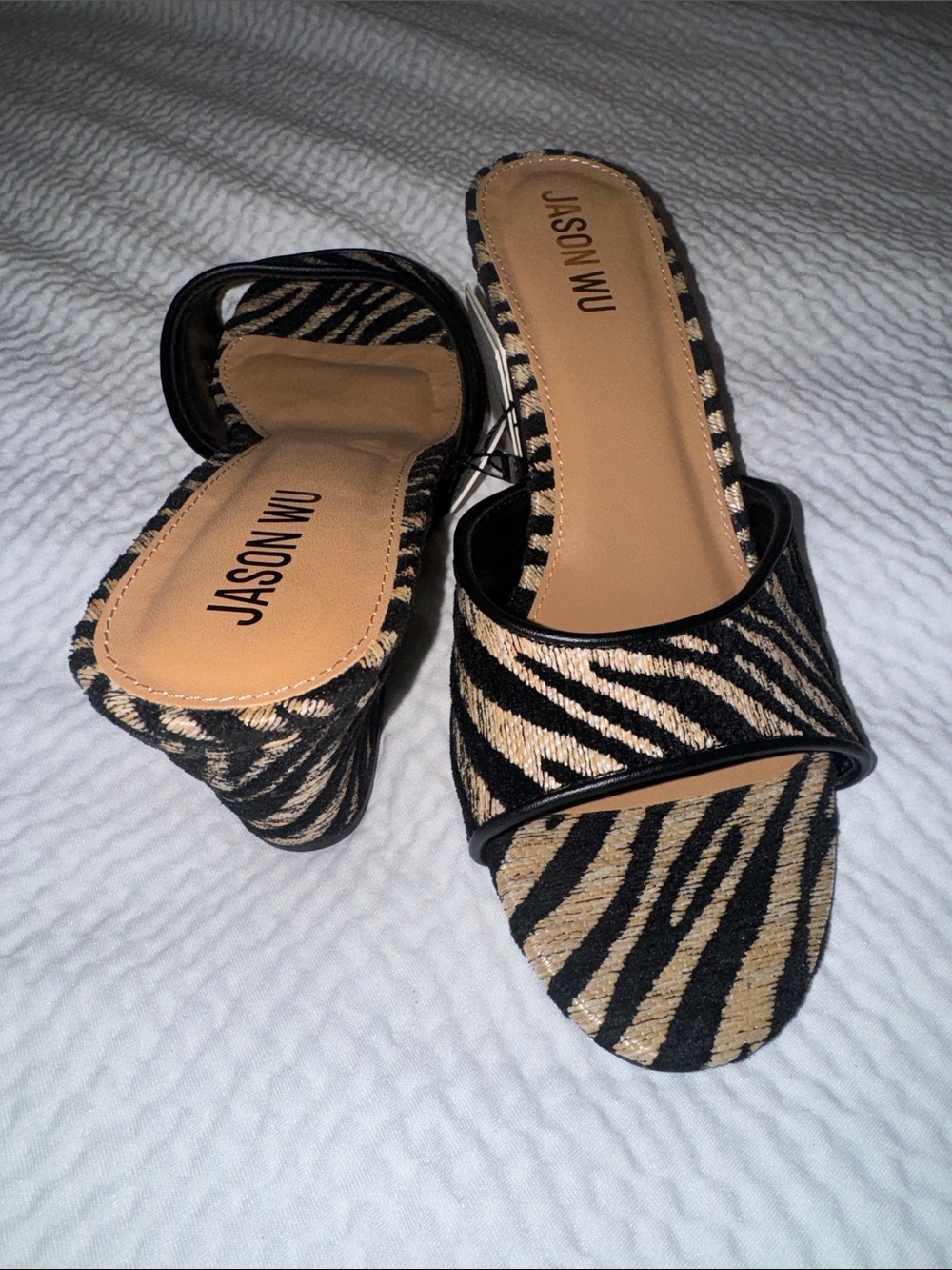 Jason Wu Black & Tan Zebra-Print Slide Mules - Picture 4 of 5